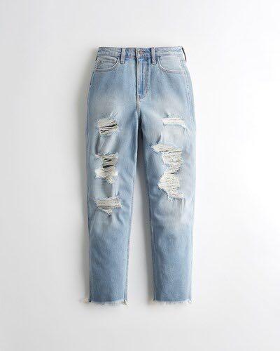 Ripped mom jeans hollister clearance