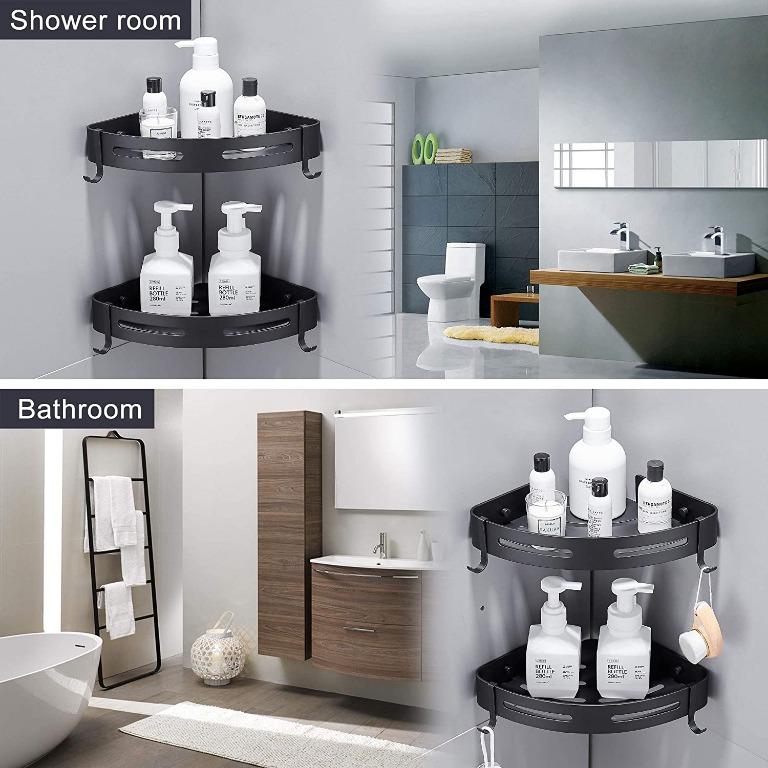 HOOMTAOOK Adhesive Corner Shelf Bathroom Shower Caddy Organizer for Kitchen  Toilet No Drilling 2-Tier Bathroom