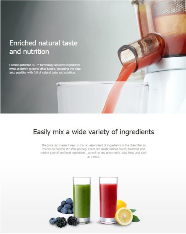 Hurom HU300 Slow Blender Juicer Extractor Squeezing System Made in