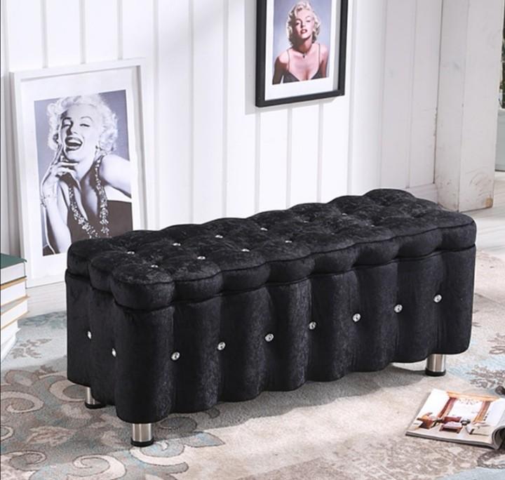 Instock 120x40x40 Cm Black Crushed Thick Velvet Silver Hardware Legs Storage Bench Chair Ottoman With Crystals Furniture Home Living Furniture Chairs On Carousell