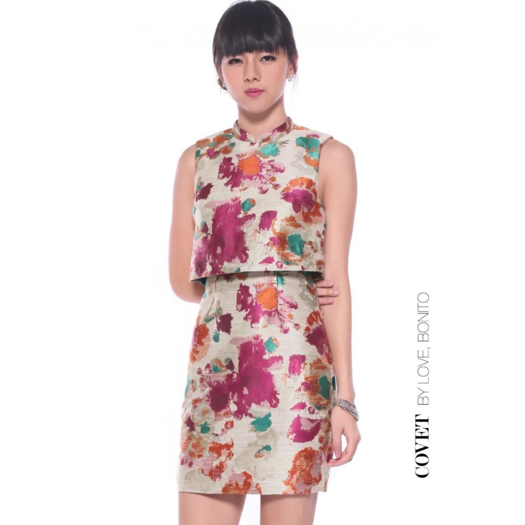 LB Covet Lanford Jacquard Layer Cheongsam Dress in Pink