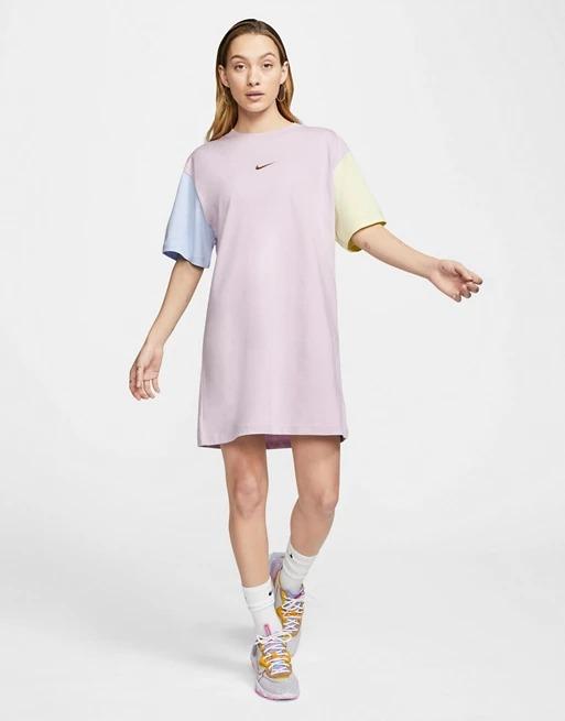 Nike mini black swoosh pastel colour block t shirt dress Women s