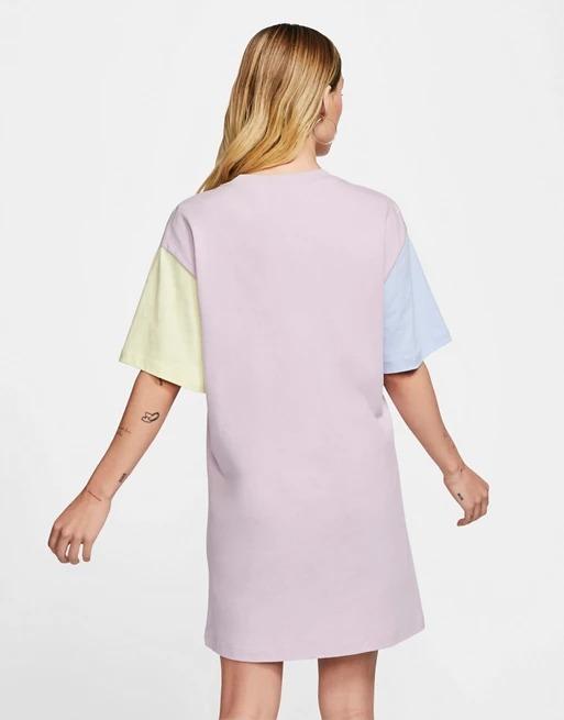 Nike mini black swoosh pastel colour block t shirt dress Women s