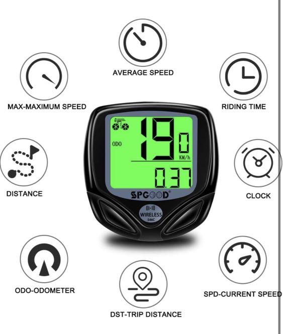 SPGOOD Bike computer wireless 16 functions waterproof LCD speed bike