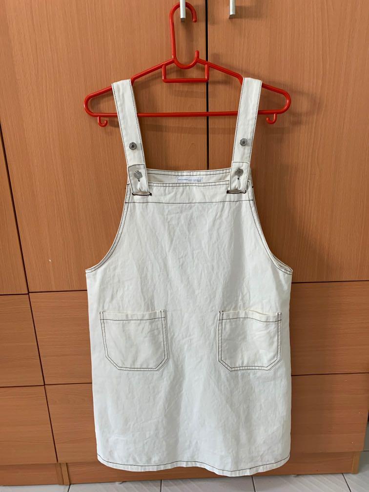 White denim pinafore hotsell dress