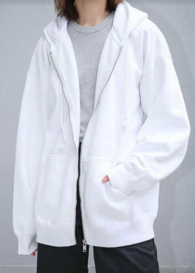White oversized zip up hoodie on sale