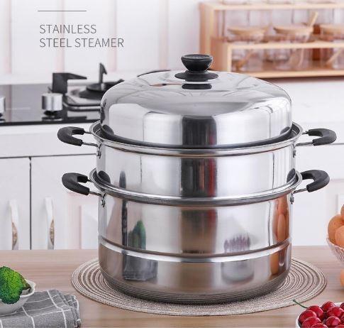 32CM Steamer Pot 3 layer Stainless Steel Steam Cooking Pots for Induction Cooker Gas Stove