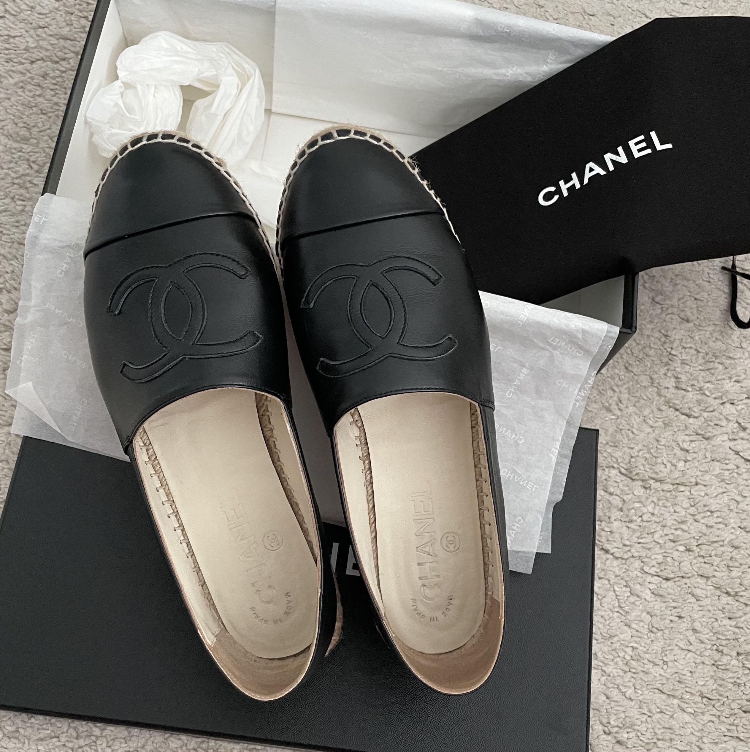 💯% Authentic Chanel Espadrilles, Black Size 37