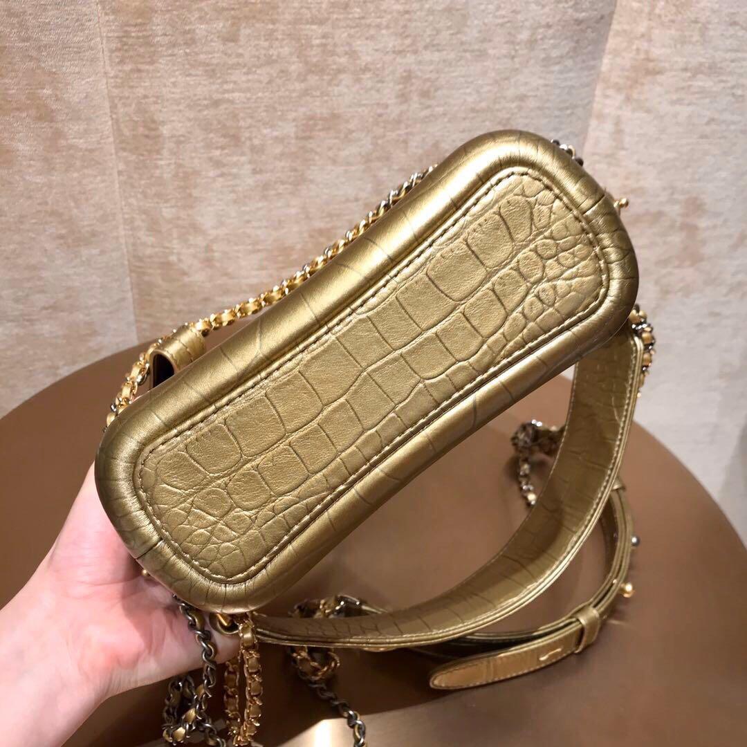 💯% Authentic Chanel Gold Croc Embossed in Small Gabrielle Hobo