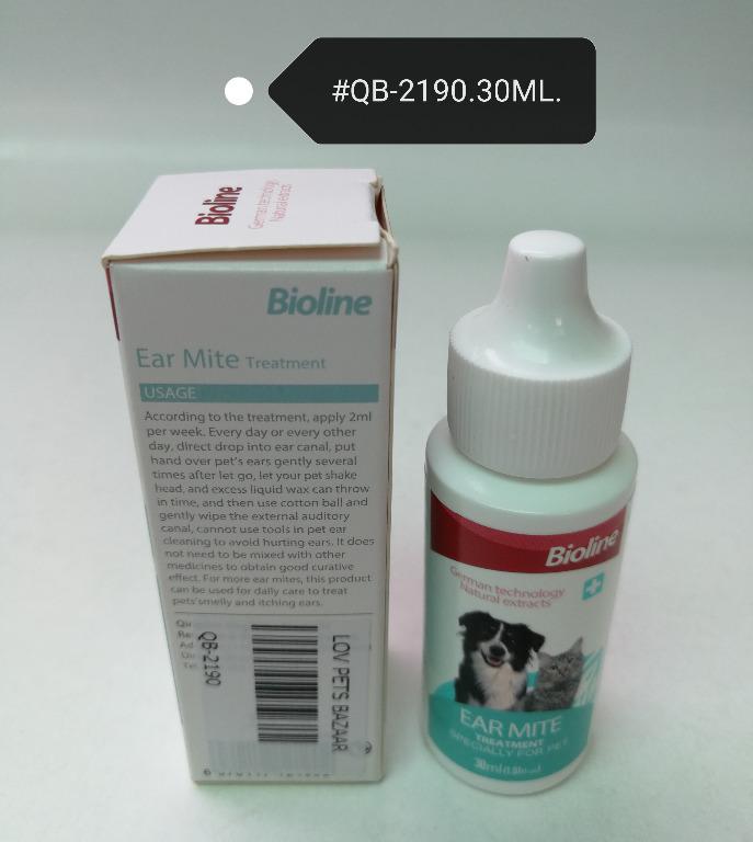 Bioline Ear Mite Treatment Cat Rabbit Dog 30ml QB2190 Pet