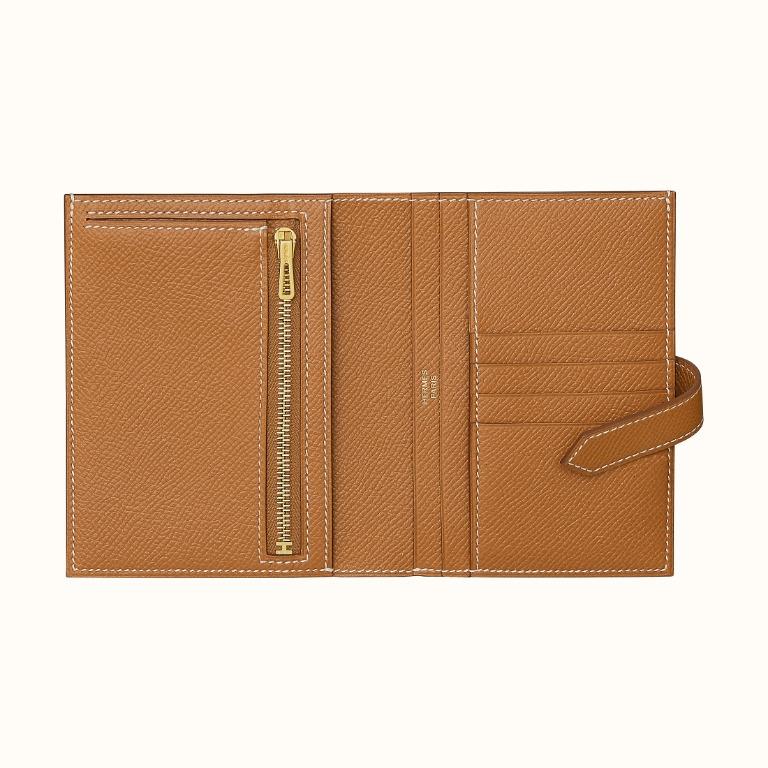 Hermes Bearn Compact Wallet Etoupe Gold Hardware Epsom Leather