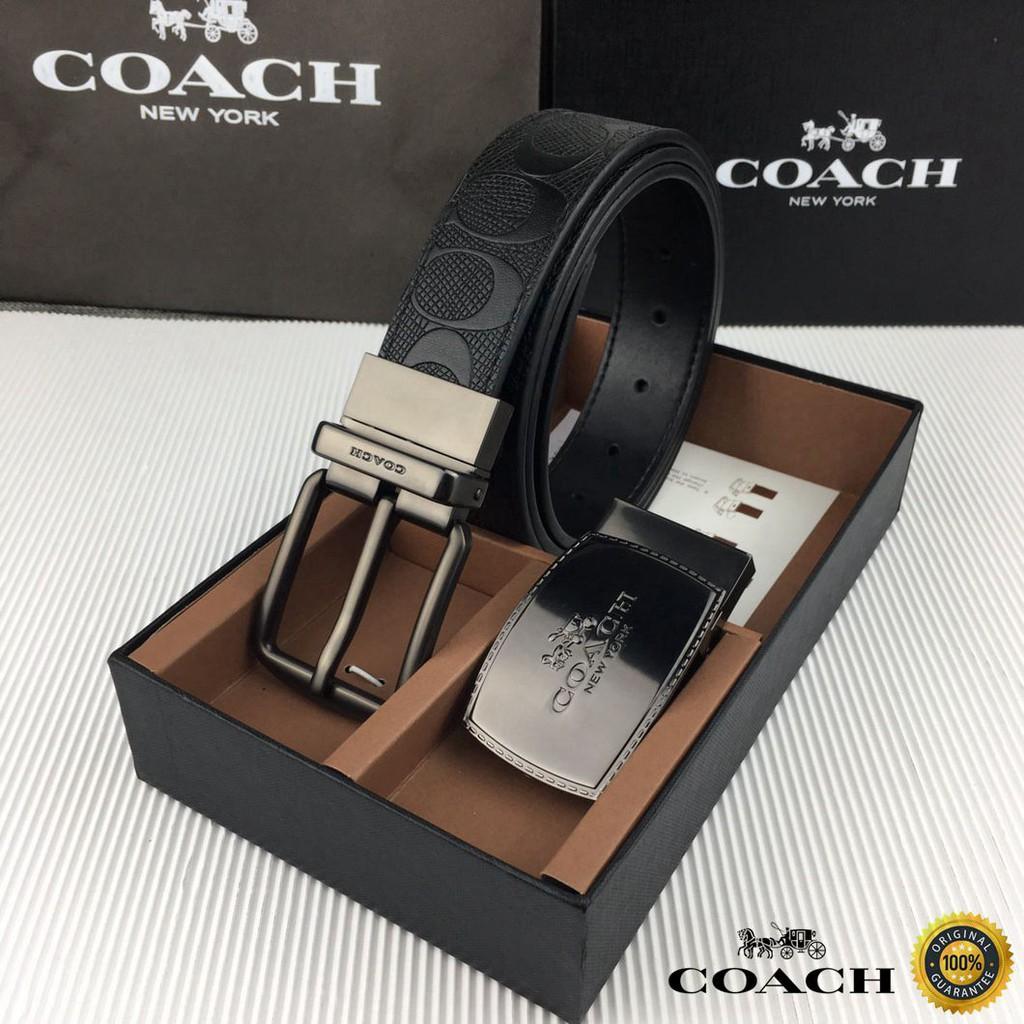 Coach original belt men fashion 2 buckles length adjustable front 