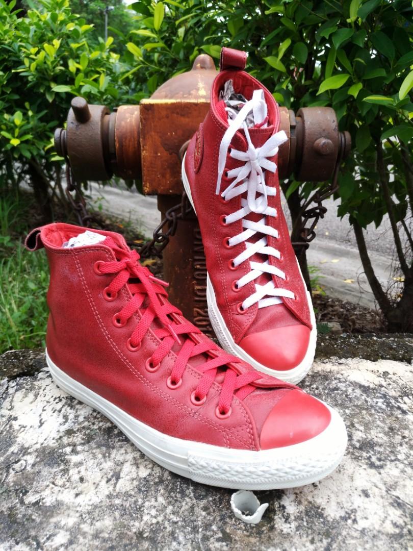 CONVERSE RED LEATHER HIGH CUT Men s Fashion Footwear Sneakers