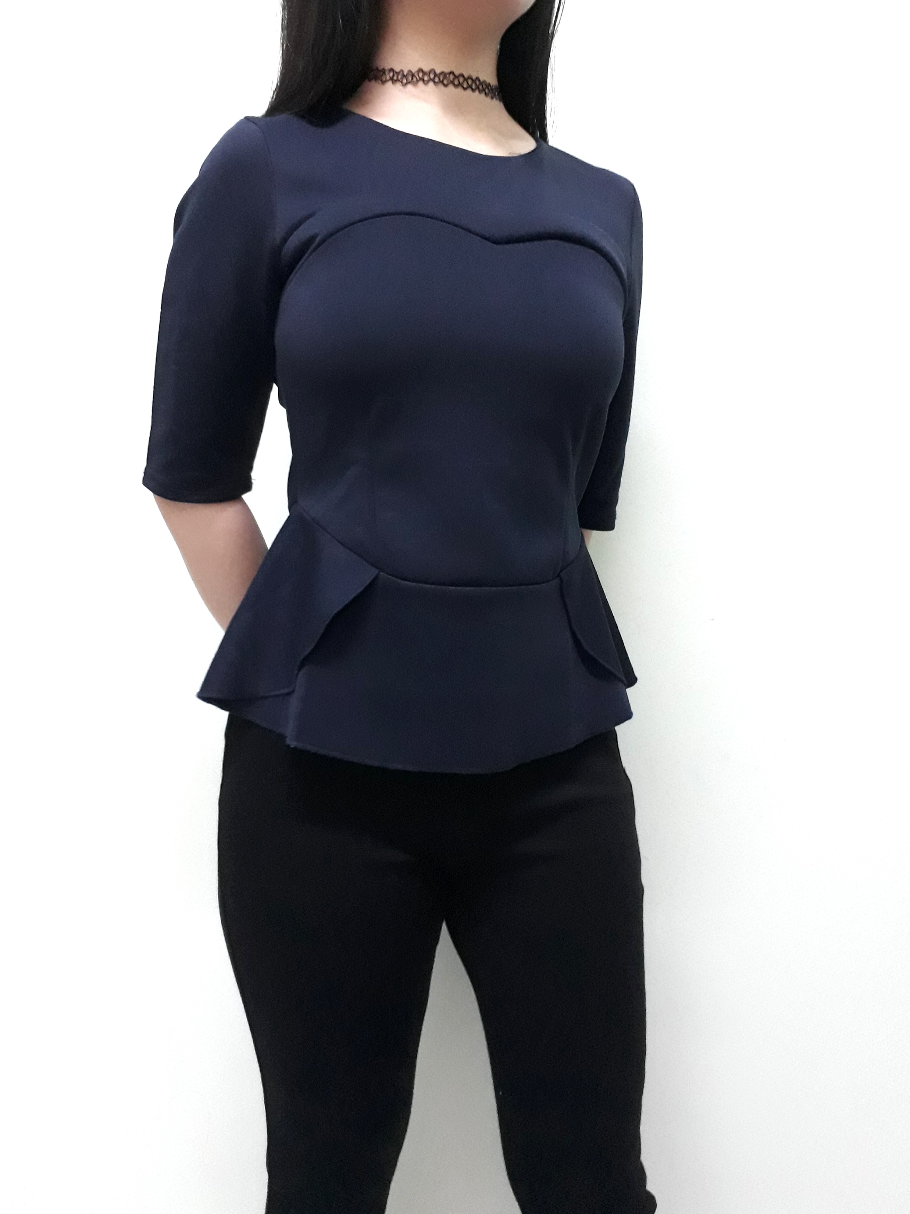 dark blue peplum top