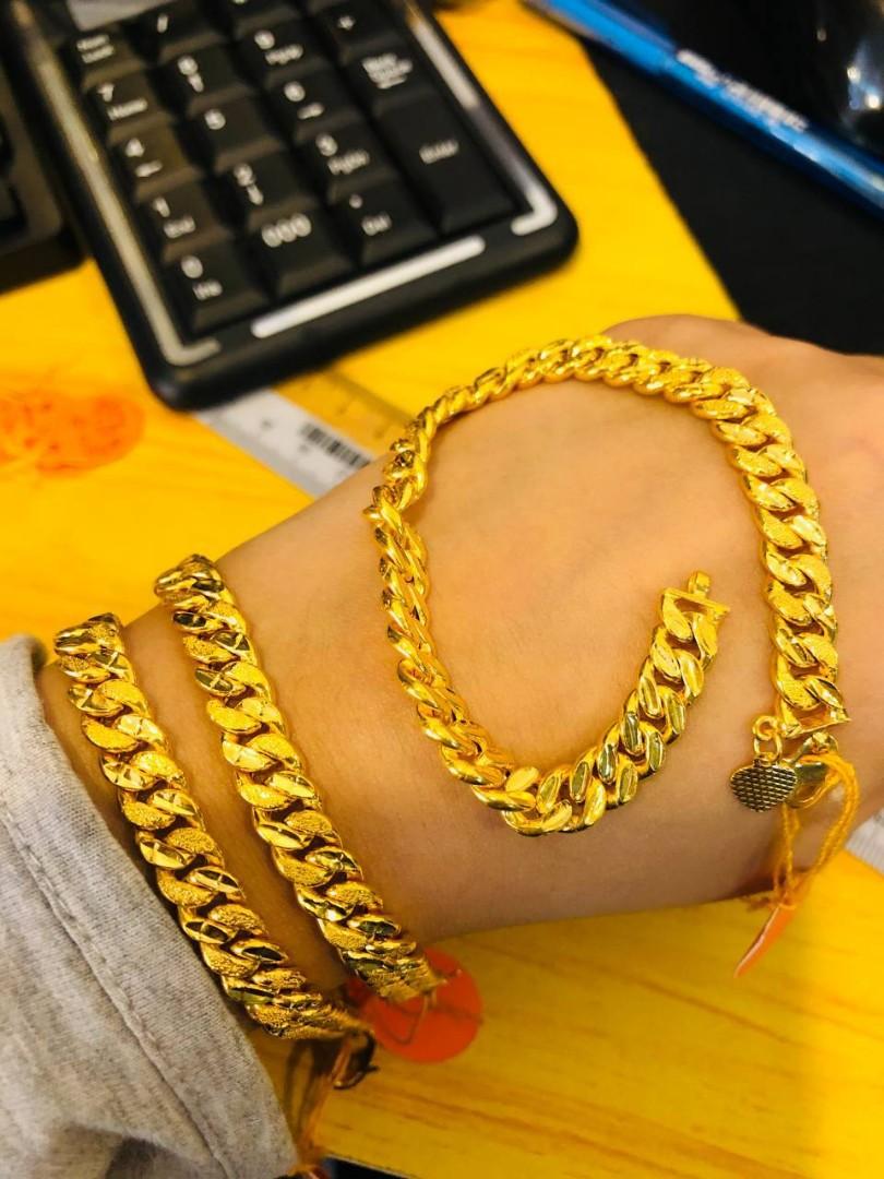 Emas 916 Rantai Tangan Gajah Pasir Leper 0 8cm Luxury Accessories On Carousell