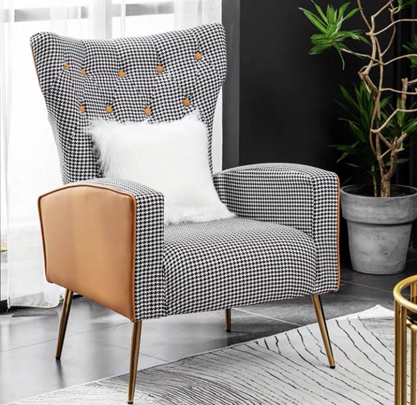 houndstooth wingback patterned accent armchair study chair furniture home living furniture chairs on carousell