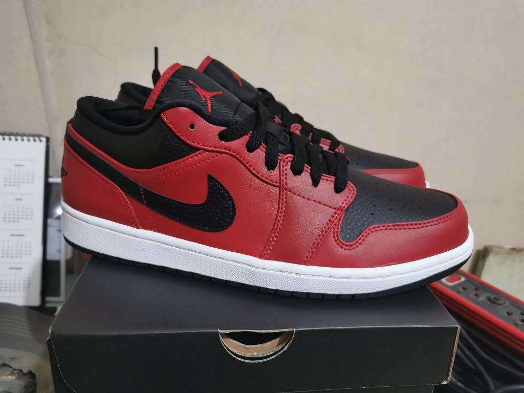 Jordan 1 Low Reverse Bred Pebbled Swoosh Men S Fashion Footwear Sneakers On Carousell