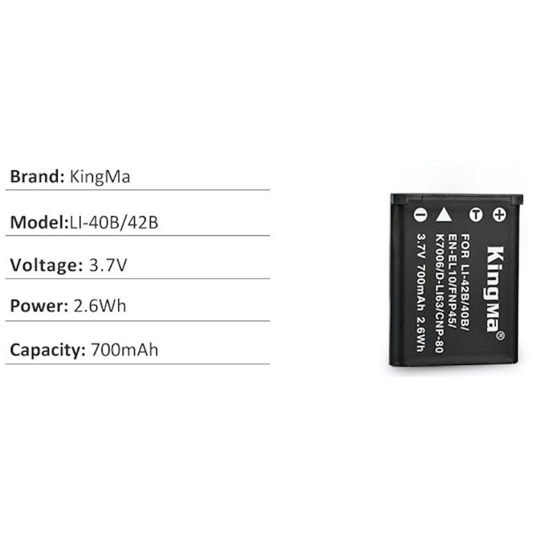 [KingMa] Camera Battery for Olympus LI-40B / LI-42B Lithium-ion Battery for Olympus Camera - Li40 / LI42B and more62863065725186111