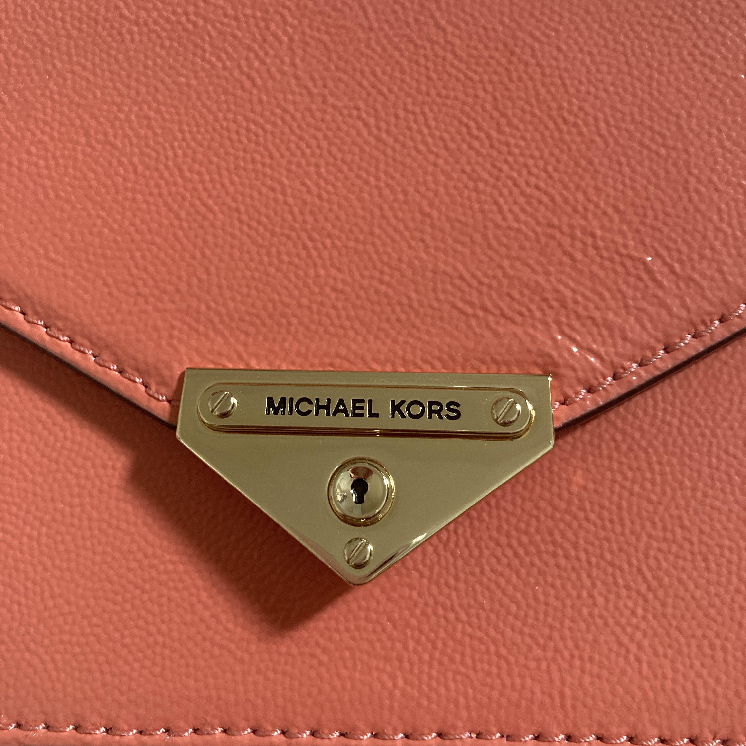 Michael Kors Grace Medium Metallic Leather Envelope Clutch- Gold