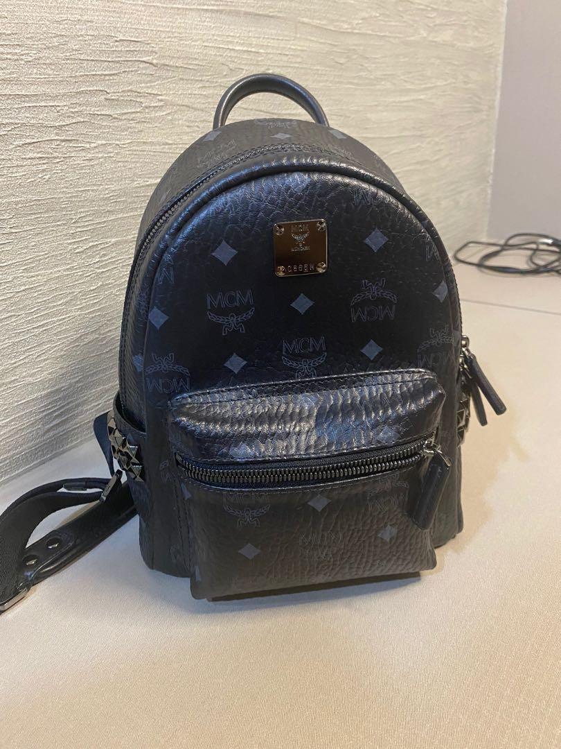 MCM black stud small backpack