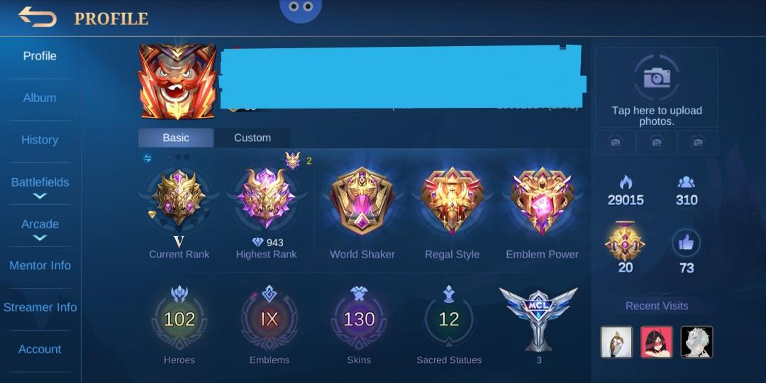Mobile Legends Mythical Glory 943 Pts Complete Heroes All Max Emblems High Winrate Account 130 Skins Ios Android Video Gaming Video Games Xbox On Carousell