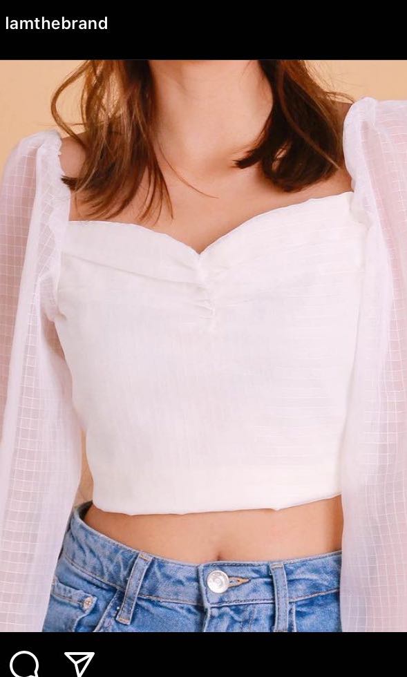 sheer puff sleeve crop top
