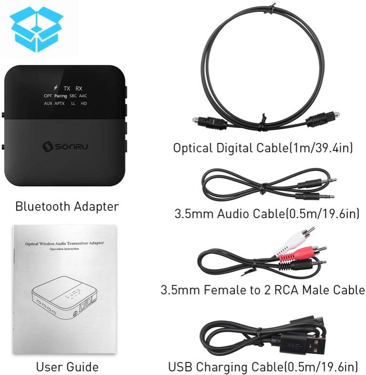 328ft Bluetooth Adapter for TV Home HiFi Stereo System Dual Stream Digital Optical TOSLINK & 3.5mm AUX Adapter Support aptX HD & Low Latency Golvery Long Range Bluetooth 5.0 Transmitter Receiver