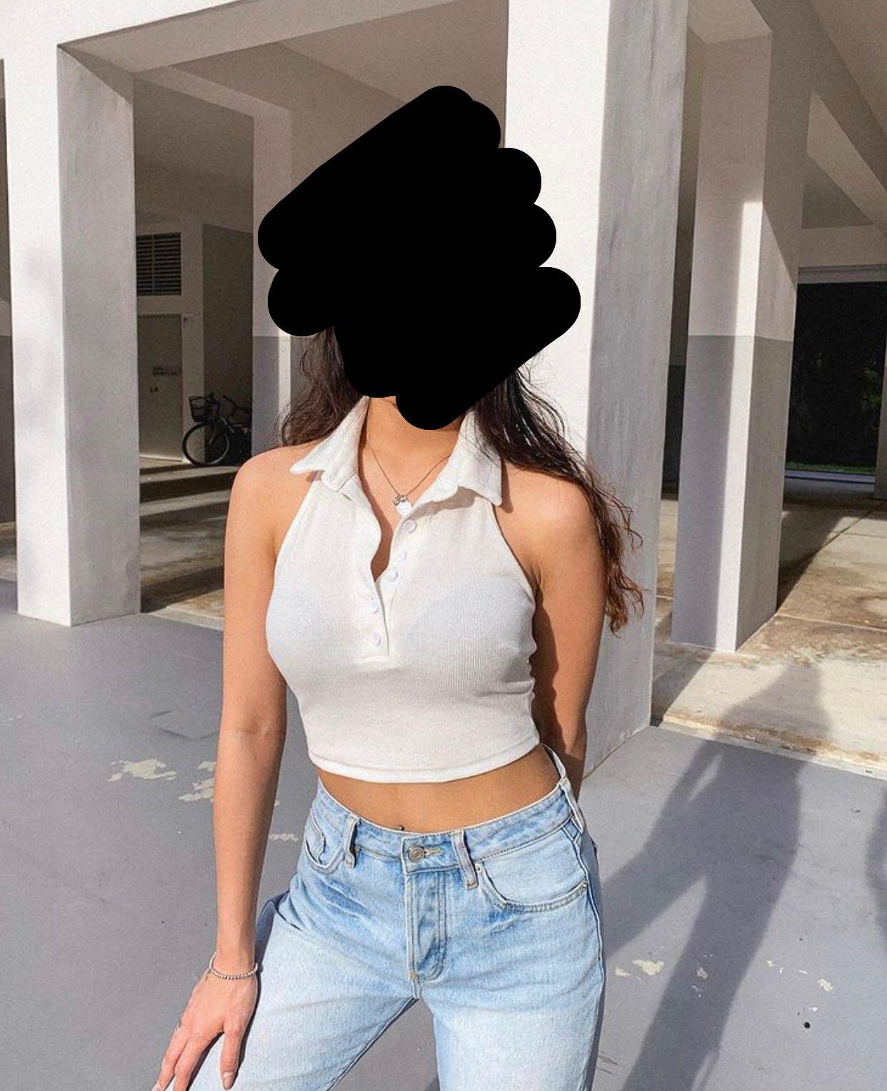 White button collar halter top, Women's Fashion, Tops, Sleeveless on  Carousell
