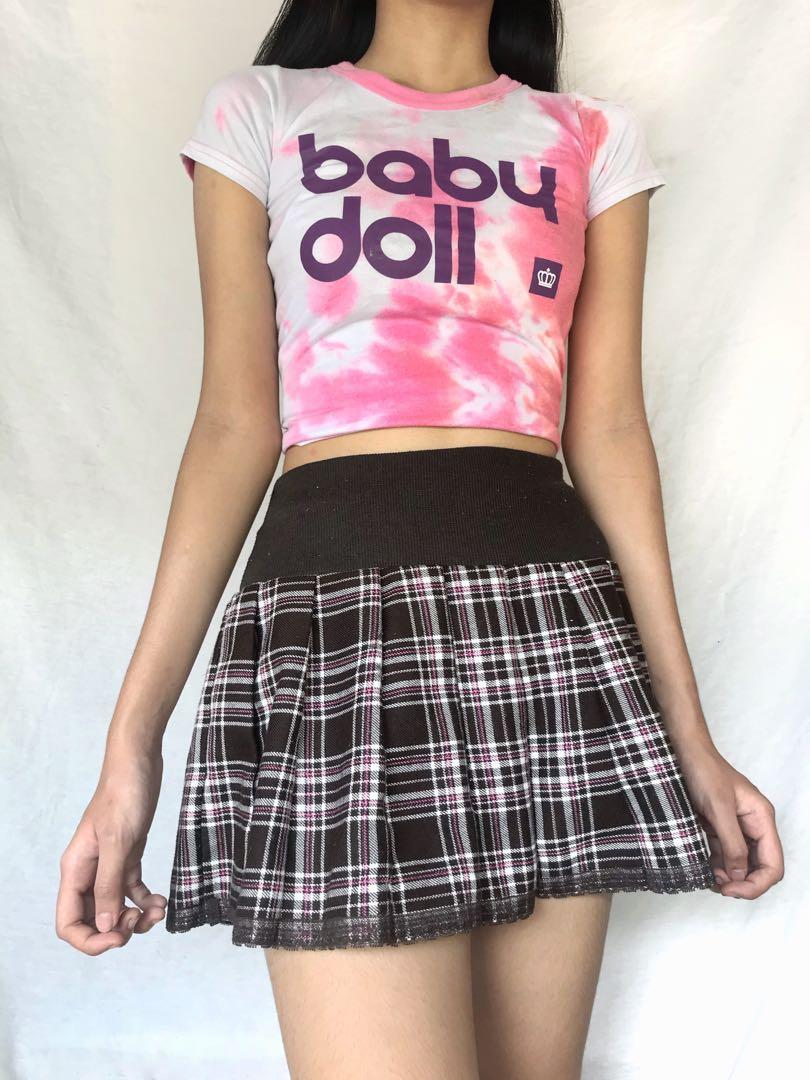 Brown and pink plaid skirt clearance