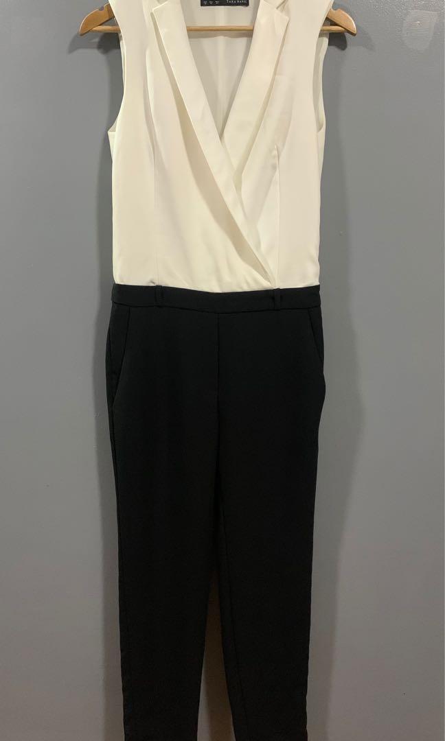 Zara black sale and white jumpsuit