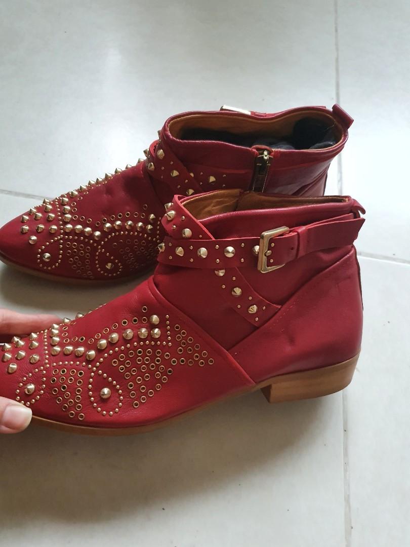 Red studded clearance booties