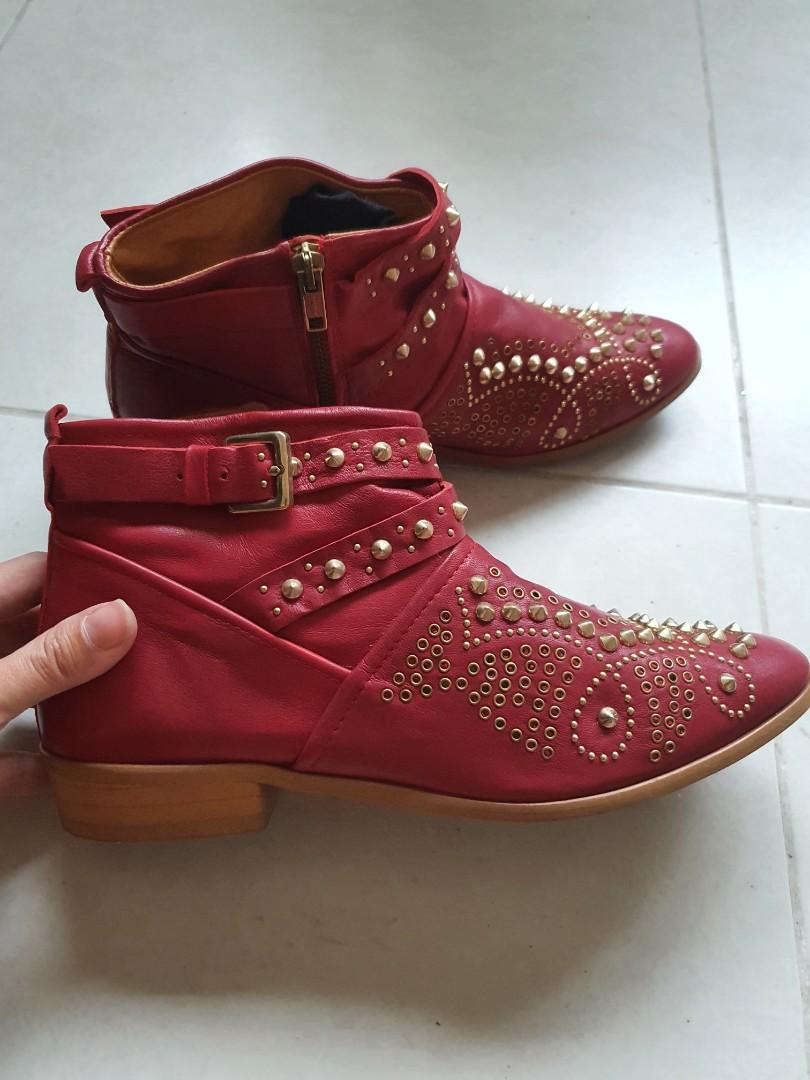 Zara red studded stud flat boots 38 like chloe rrp 149.90
