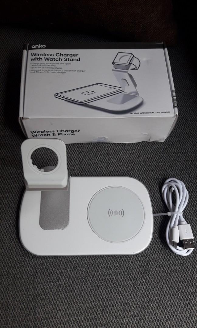 2 in 1 Wireless Charger (Category: Chargers) located in Manila. Submitted by PickClickShip (Listing ID 1063332416, Image 3). Description: 2 in 1 wireless Apple watch and smartphone charger Charge your smart watch and phone sinultaneously. A sleek and compact and lightweight charger for easy carry along. - color white - up to 5W of wireless charging - universal fit for 28mm /1.1" iWatch charger or 33mm /1.3" charger - color: white and silver - com