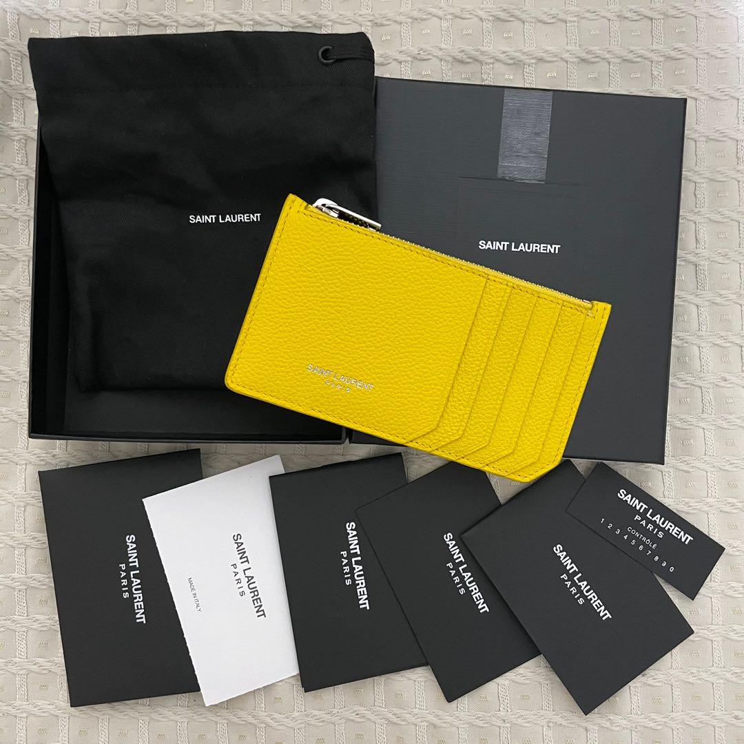 全新有單 Ysl Saint Laurent Card Holder Fragments Zipped Card Case In Grained Leather Brand New Yellow Zipper 拉鏈卡套拉鍊卡片套卡片夾女朋友男朋友情人節禮物生日禮物
