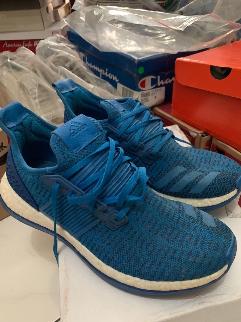 Adidas Pureboost Blue, Fesyen Pria, Sepatu , Sneakers di Carousell