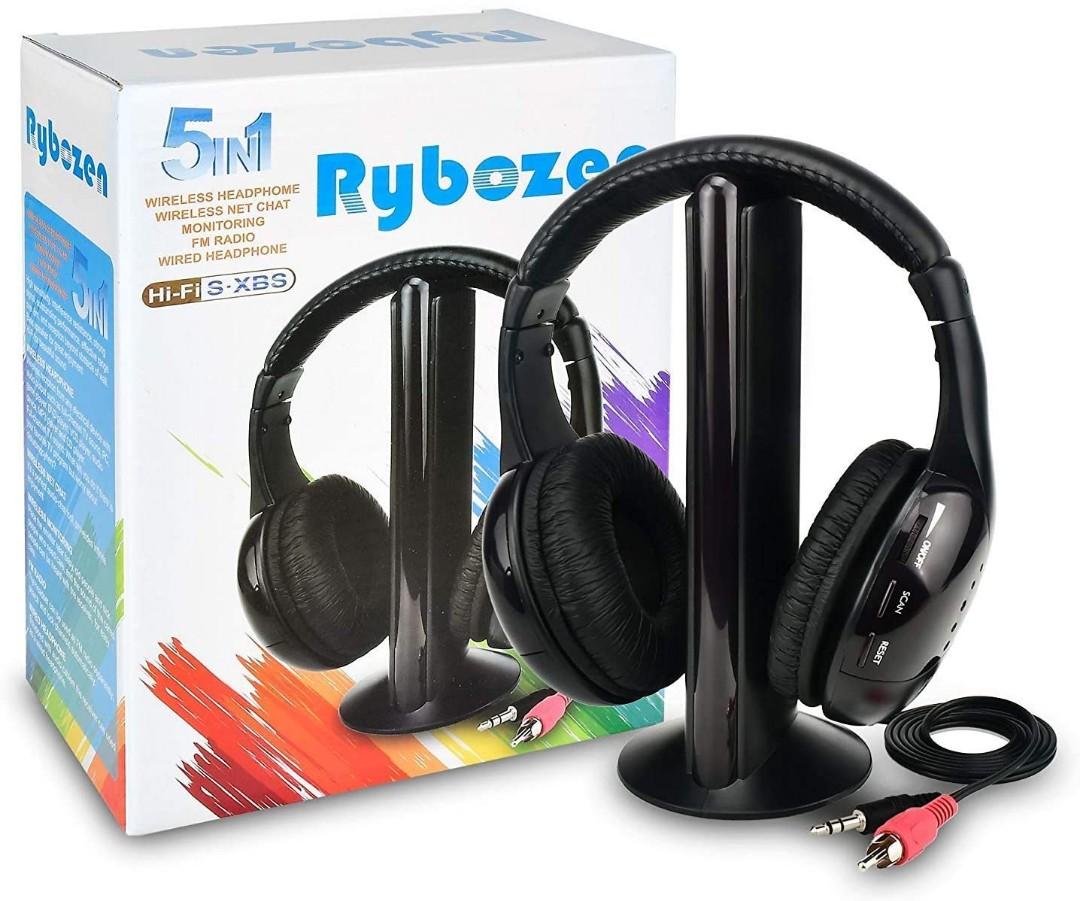 BNIB Rybozen Wireless TV Headphones Home Headset for TV Watching TV Ears Microphone 5 in 1 Functions with Transmitter FM Radio 3.5 MM Jack Net Chat and Monitoring TV Home Appliances TV Entertainment T...