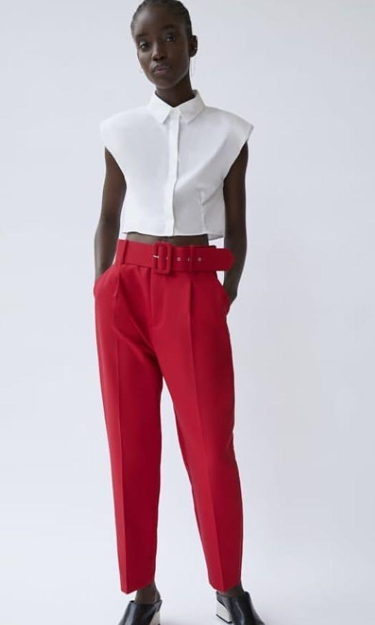 Zara Pants with fabric Covered Belt High Waisted Trousers in Pink  High  waisted trousers Zara pants Clothes design