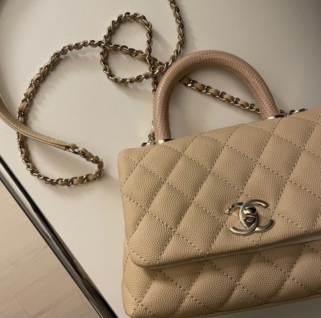 Chanel Coco Handle Mini 24cm Beige 20k LGHW, Luxury, Bags & Wallets on  Carousell