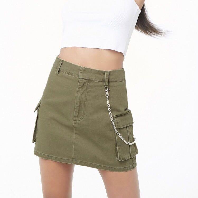 Forever 21 Dark Olive Army Green Utility Cargo Mini Skirt