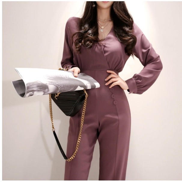 Formal Long Sleeves Jumpsuit in Plum Women s Fashion Dresses