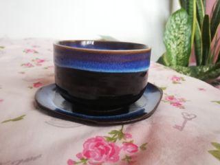 Glazed stoneware soup bowl and saucer