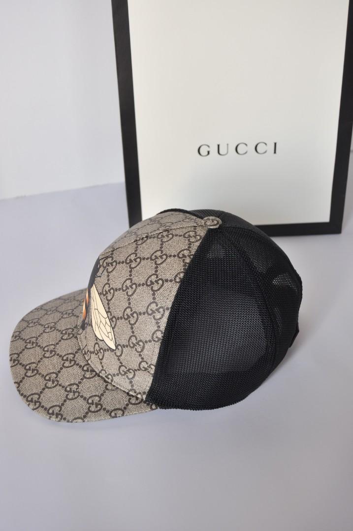 Gucci Beige Ebony Bee Print GG Supreme Baseball Cap M Gucci