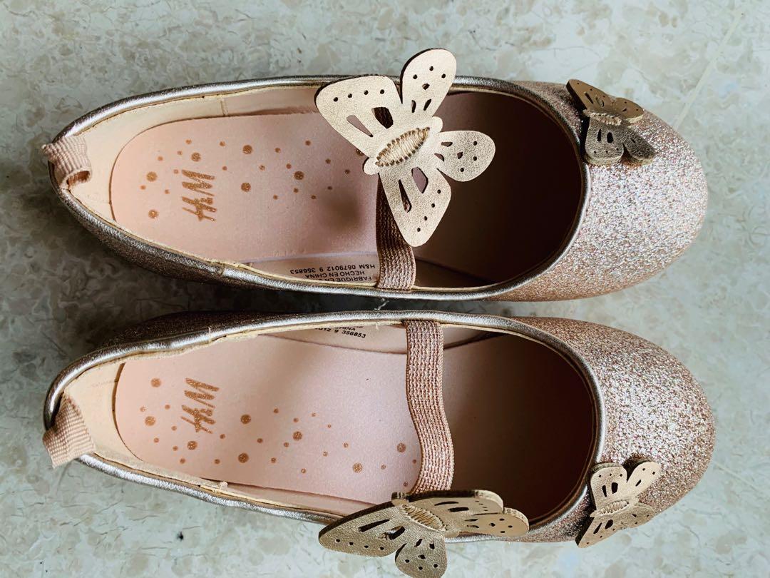 Brand New - H&M Golden Butterfly Shoes. Size EU 28/US 10.5, Babies & Kids, Babies & Kids on Carousell