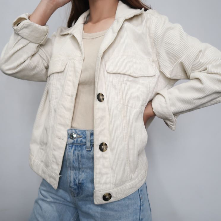 H M Off white Corduroy Jacket Women s Fashion Coats Jackets and