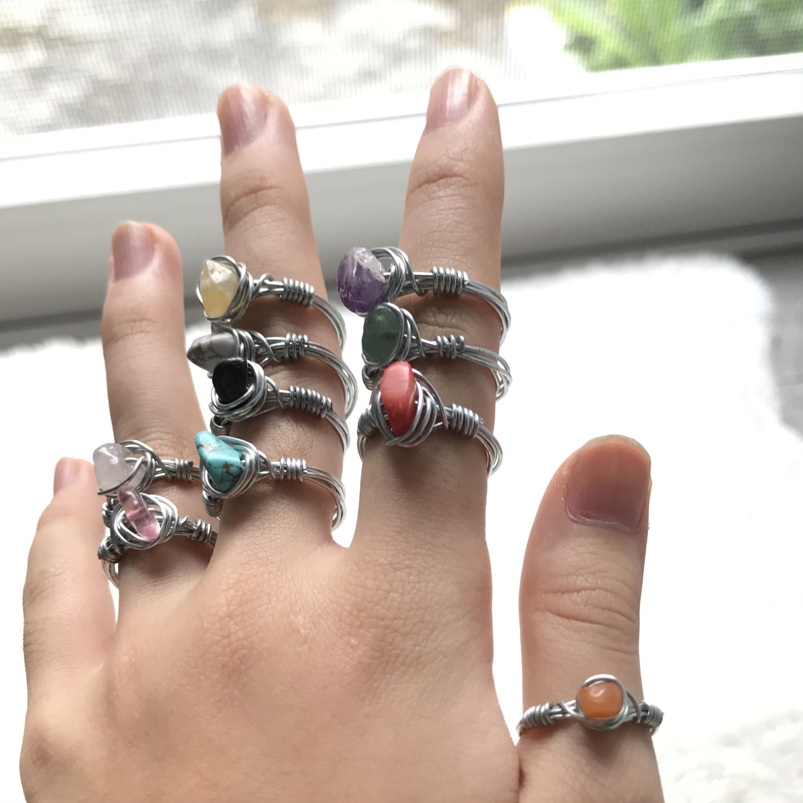 Indie vintage Wire rings with gemstones handmade Women s Fashion Jewelry Organisers Precious Stones on Carousell