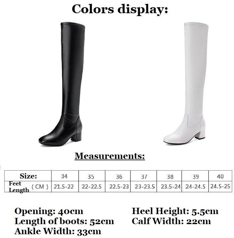 PO Korean Leather White Black Over The Knee Length High Slim