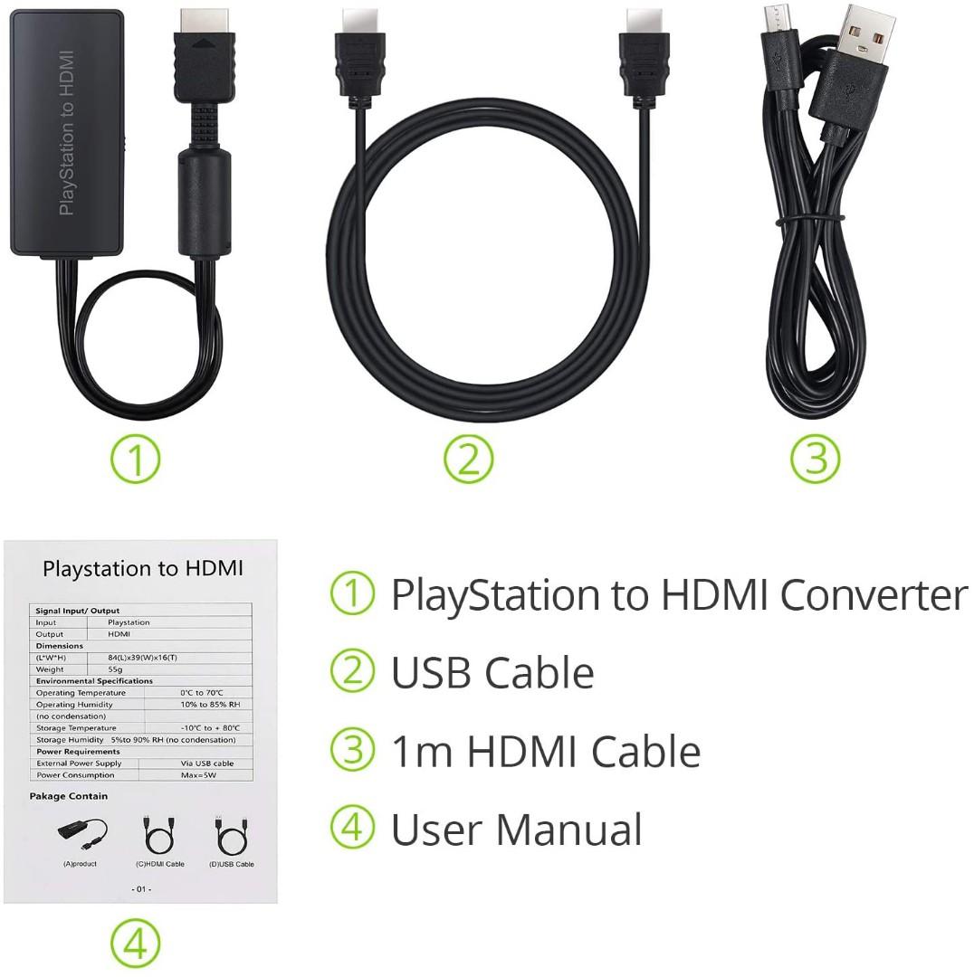 For Sony PS2/PS1 to HDMI Adapter Audio Video Converter Link Cable 1M