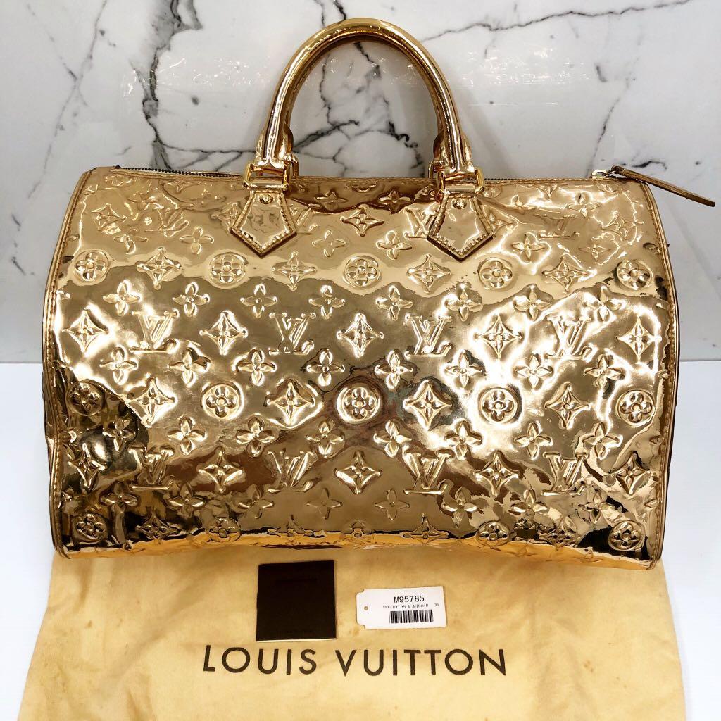 LOUIS VUITTON Monogram Miroir Speedy 35 Hand Bag Gold M95785 LV