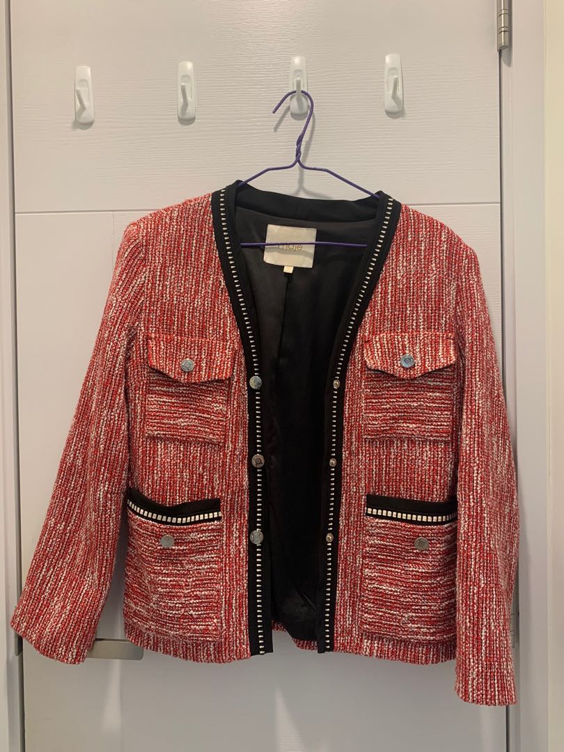 Maje red tweed jacket hotsell