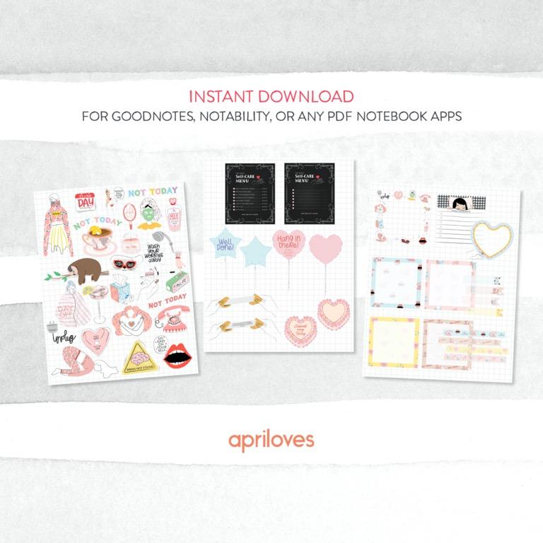 SELF CARE Digital Stickers, Cute GoodNotes Stickers for Digital Planner ...